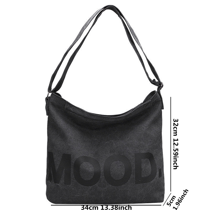 Letter Printed Canvas Tote Bag, Large Capacity Student Book Bag