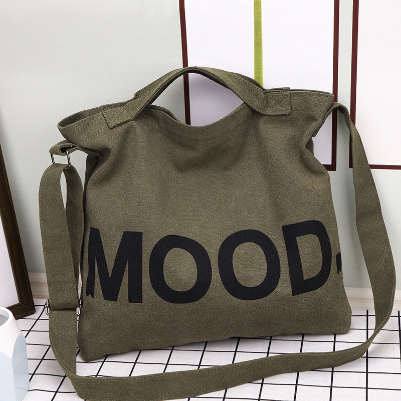 Letter Printed Canvas Tote Bag, Large Capacity Student Book Bag