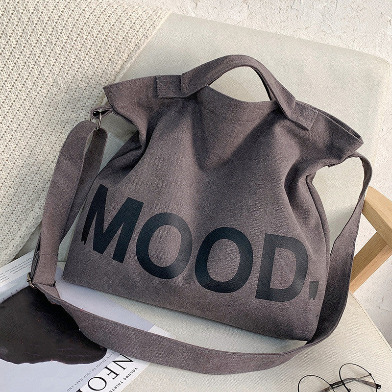 Letter Printed Canvas Tote Bag, Large Capacity Student Book Bag