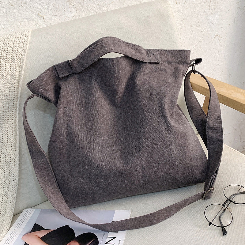 Letter Printed Canvas Tote Bag, Large Capacity Student Book Bag