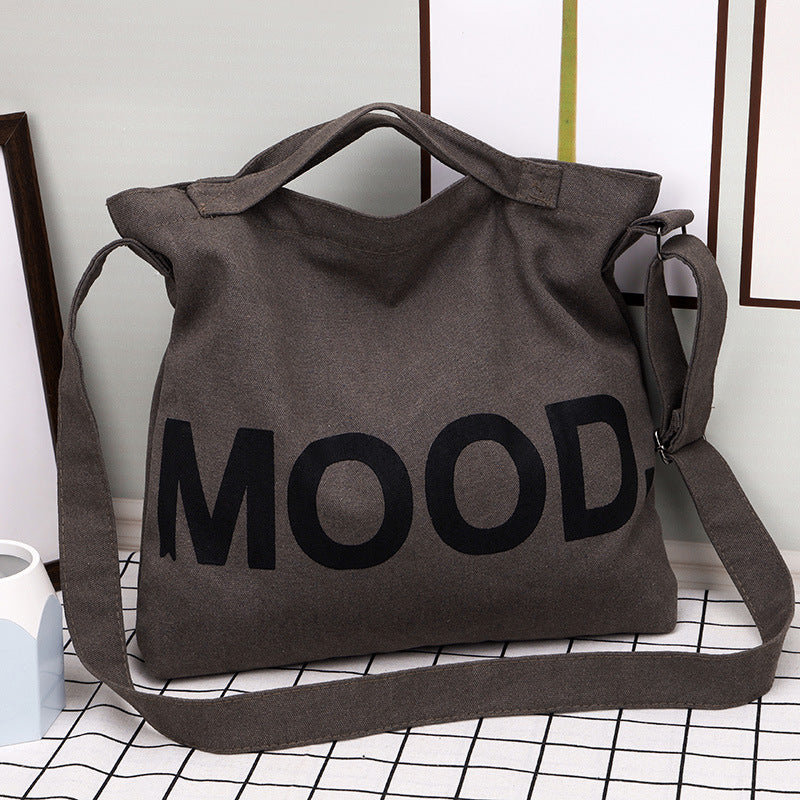 Letter Printed Canvas Tote Bag, Large Capacity Student Book Bag