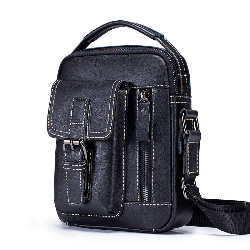 Cowhide Boy Satchel, Retro Casual Vertical Messenger Bag
