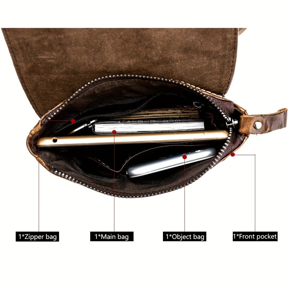 Crocodile Pattern Leather Messenger Bag, Retro Multi-Functional Bag