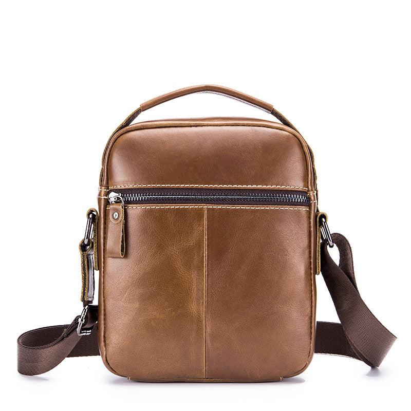 Cowhide Boy Satchel, Retro Casual Vertical Messenger Bag