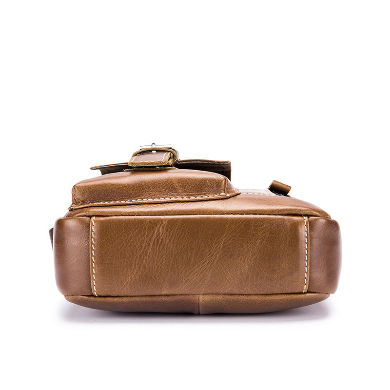 Cowhide Boy Satchel, Retro Casual Vertical Messenger Bag